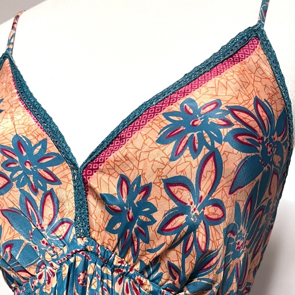 RAGA Maxi Tiered Floral Dress SZ M Somewhere in Paradise Turquoise Boho Festival - Picture 9 of 15
